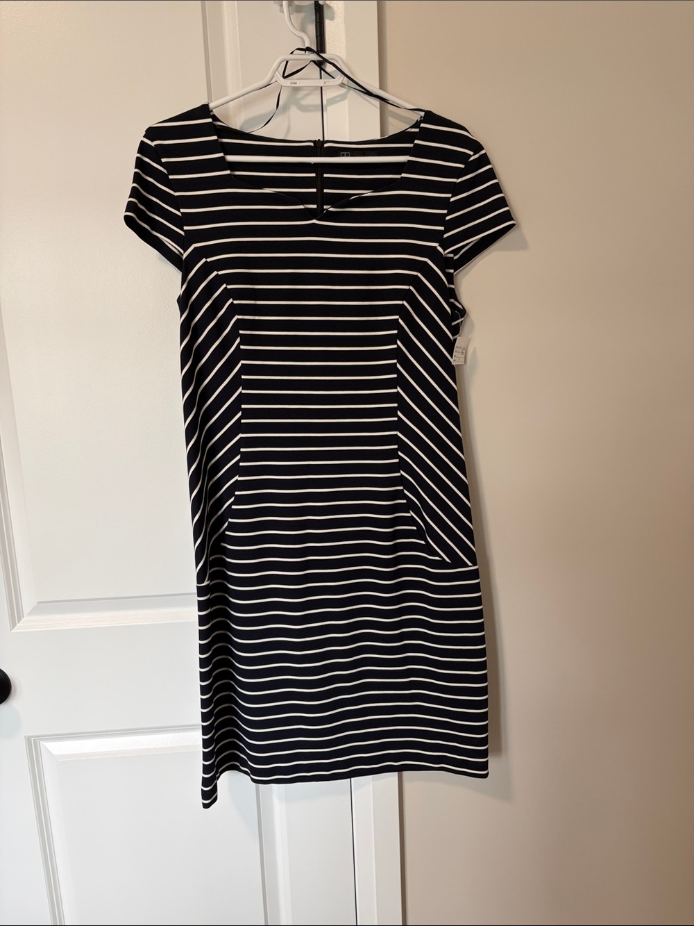 Navy and White Striped Short Sleeve Shift Dress